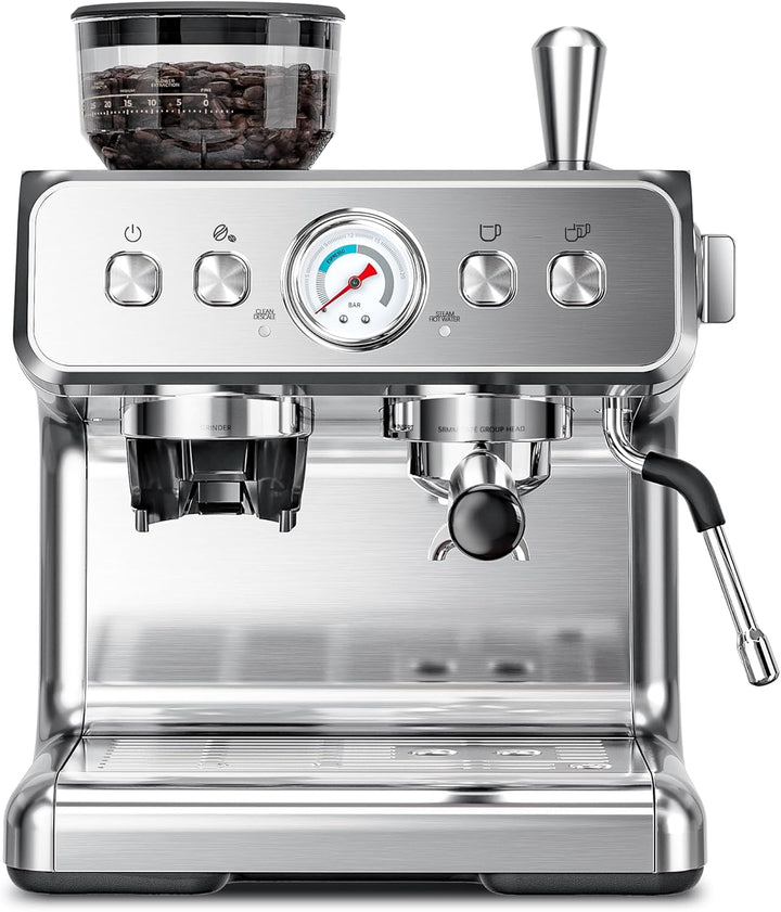 Espresso Machine 15 Bar, Semi - Automatic Coffee Maker with Bean Grinder and Milk Frother Steam Wand CM8050 - Kismile