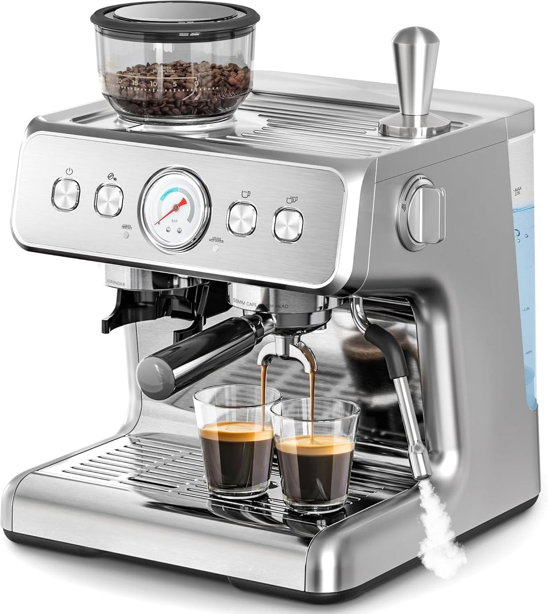 Espresso Machine 15 Bar, Semi - Automatic Coffee Maker with Bean Grinder and Milk Frother Steam Wand CM8050 - Kismile