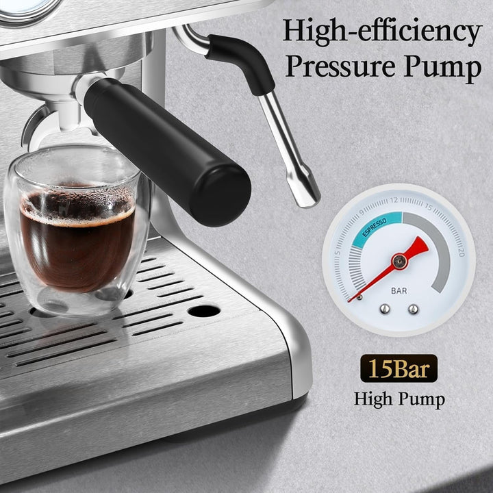 Espresso Machine 15 Bar, Semi - Automatic Coffee Maker with Bean Grinder and Milk Frother Steam Wand CM8050 - Kismile