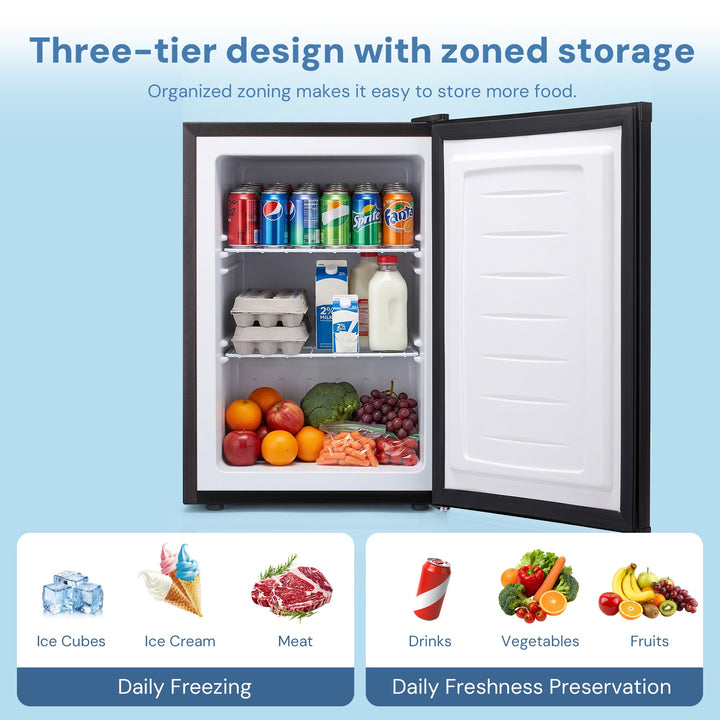 Free Standing Upright Freezer with Removable Shelf, Adjustable Thermostat, Compact Reversible Single Door Vertical Freezers - Kismile