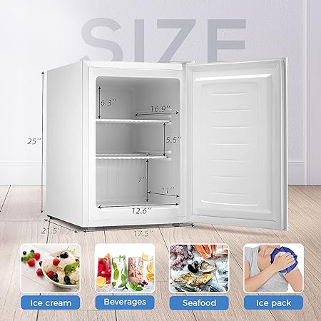 Free Standing Upright Freezer with Removable Shelf, Adjustable Thermostat, Compact Reversible Single Door Vertical Freezers - Kismile