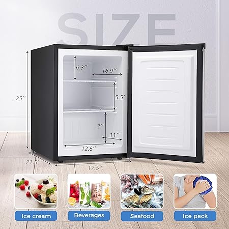 Free Standing Upright Freezer with Removable Shelf, Adjustable Thermostat, Compact Reversible Single Door Vertical Freezers - Kismile