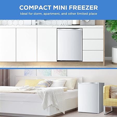 Free Standing Upright Freezer with Removable Shelf, Adjustable Thermostat, Compact Reversible Single Door Vertical Freezers - Kismile