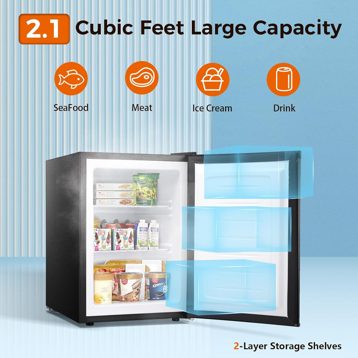 Single Freezer Free Standing Upright Freezer with Removable Shelf, Adjustable ...