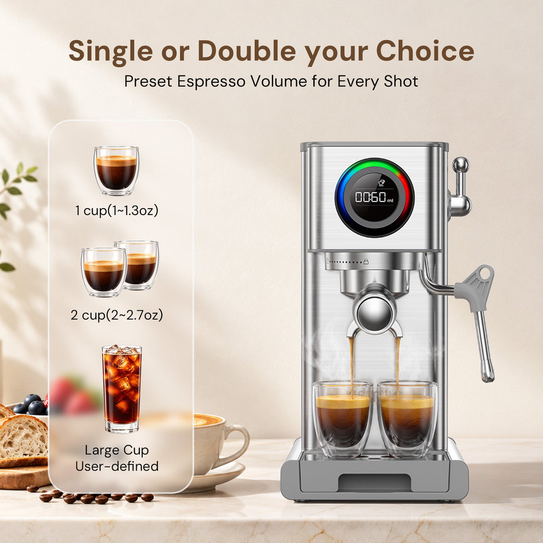 Kismile 20 Bar Semi-Automatic Espresso Machine with LED Pressure Gauge & Milk Frother for Home CM9351 - Kismile