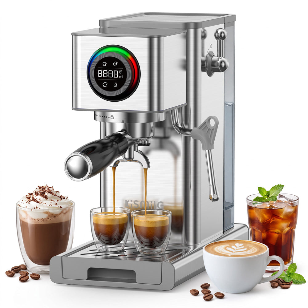 Kismile 20 Bar Semi-Automatic Espresso Machine with LED Pressure Gauge & Milk Frother for Home CM9351 - Kismile