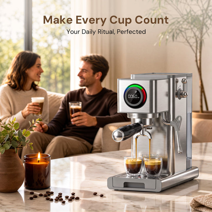Kismile 20 Bar Semi-Automatic Espresso Machine with LED Pressure Gauge & Milk Frother for Home CM9351 - Kismile