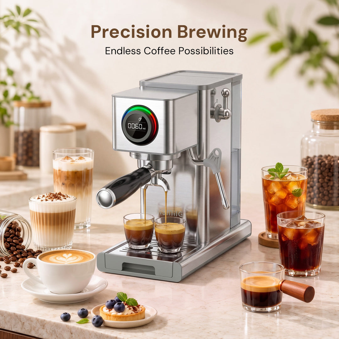 Kismile 20 Bar Semi-Automatic Espresso Machine with LED Pressure Gauge & Milk Frother for Home CM9351 - Kismile