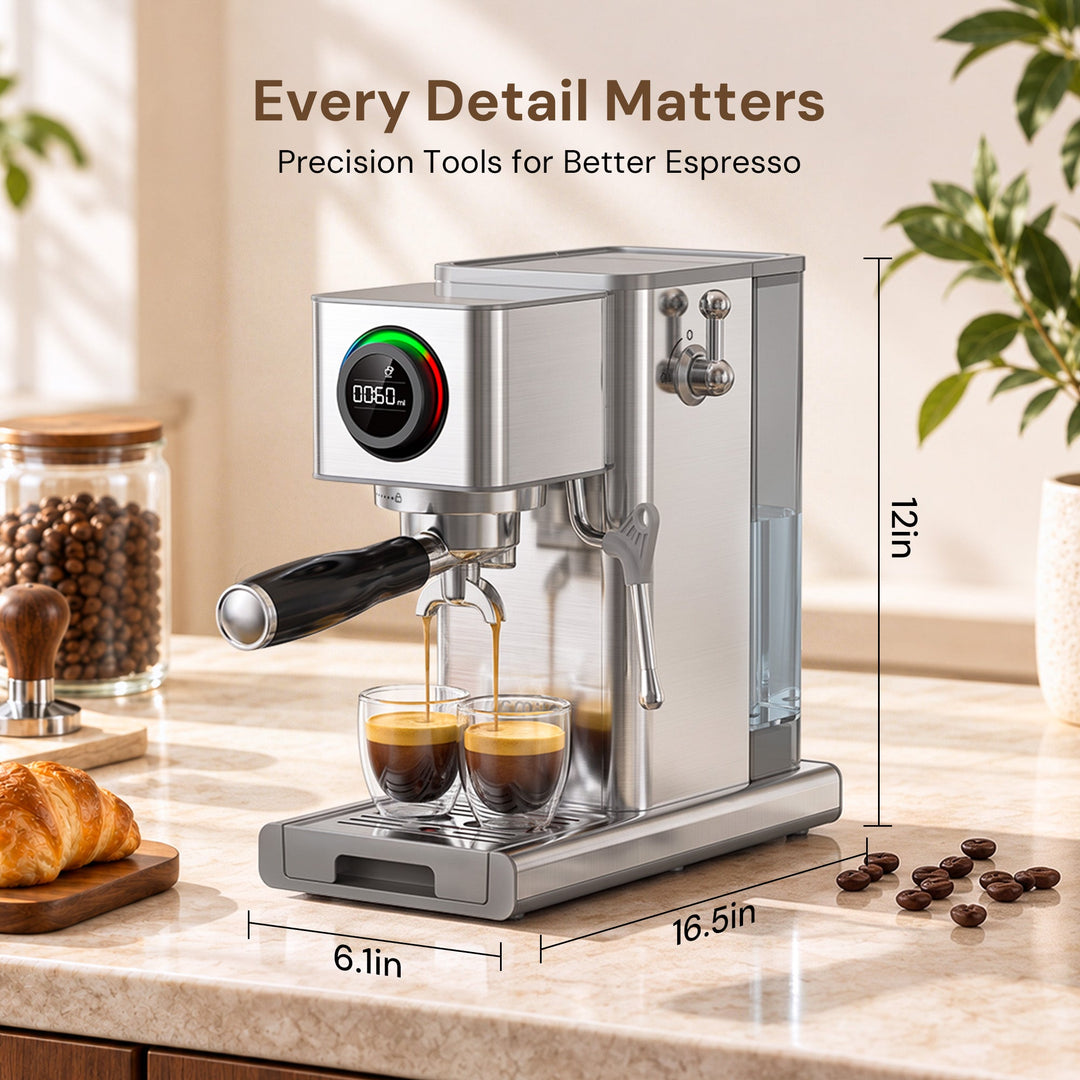 Kismile 20 Bar Semi-Automatic Espresso Machine with LED Pressure Gauge & Milk Frother for Home CM9351 - Kismile