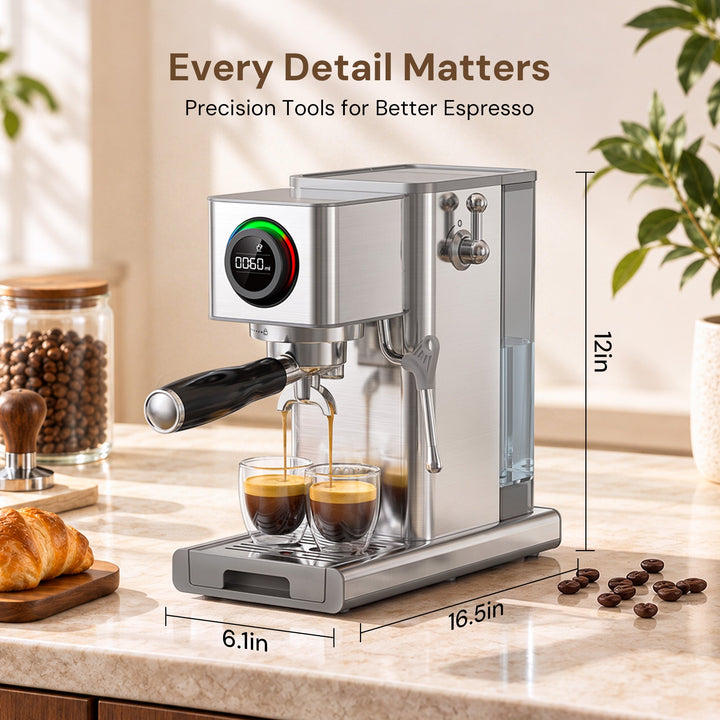 Kismile 20 Bar Semi-Automatic Espresso Machine with LED Pressure Gauge & Milk Frother for Home CM9351 - Kismile