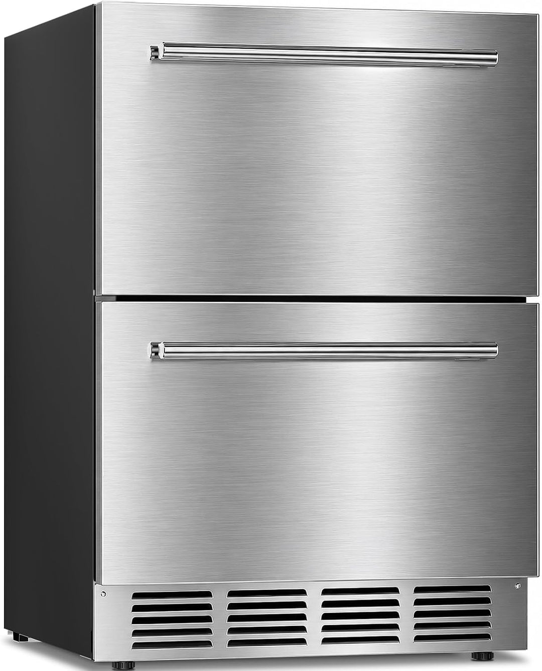 Kismile 24 Inch Built-In Double Drawer Refrigerator, 5.0 Cu.Ft Under Counter Beverage Fridge for Wine & Beer, Stainless Steel - Kismile