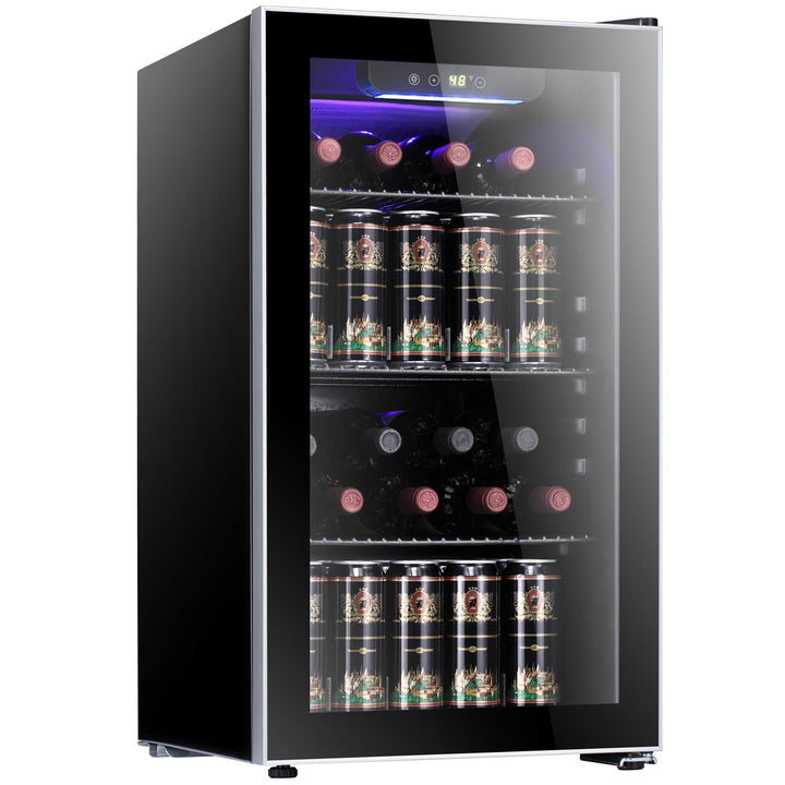 Kismile 26 Bottle 130 Can Wine Cooler/Cabinet Beverage Refrigerator Mini Wine Cellar Beer Soda Clear Glass Door Bar Fridge Quiet Compressor Adjust Temp Freestanding Indoor Use 3.2cu.ft - Kismile