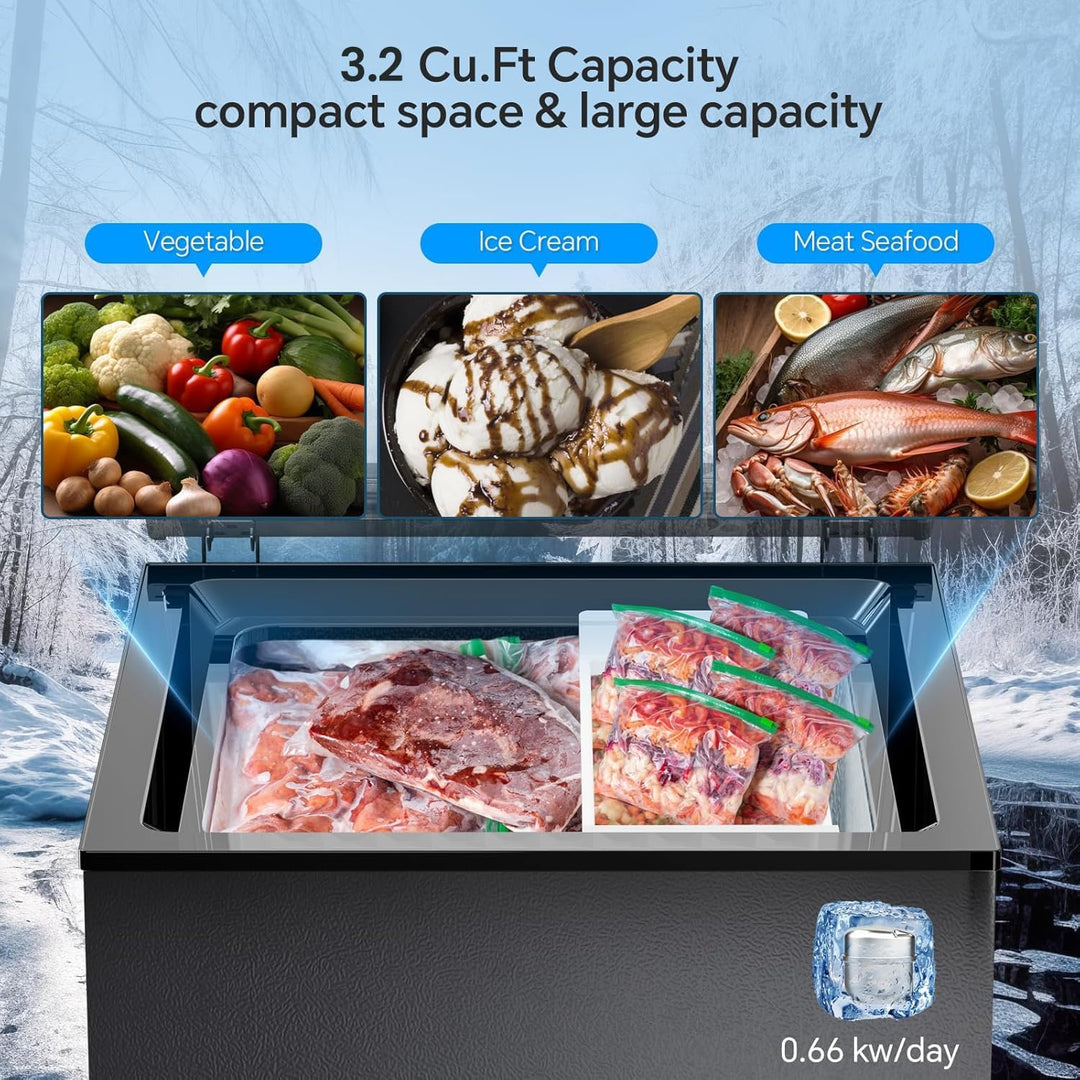 Kismile 3.2 Cubic Feet Chest Freezer with Removable Basket D5880 - Kismile