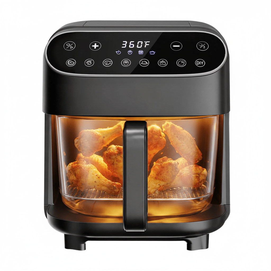 Kismile 5 Quart Glass Air Fryer, Non-Toxic PTFE-Free with 360° Visible Bowl, 8 Presets 12420KAF0 - Kismile