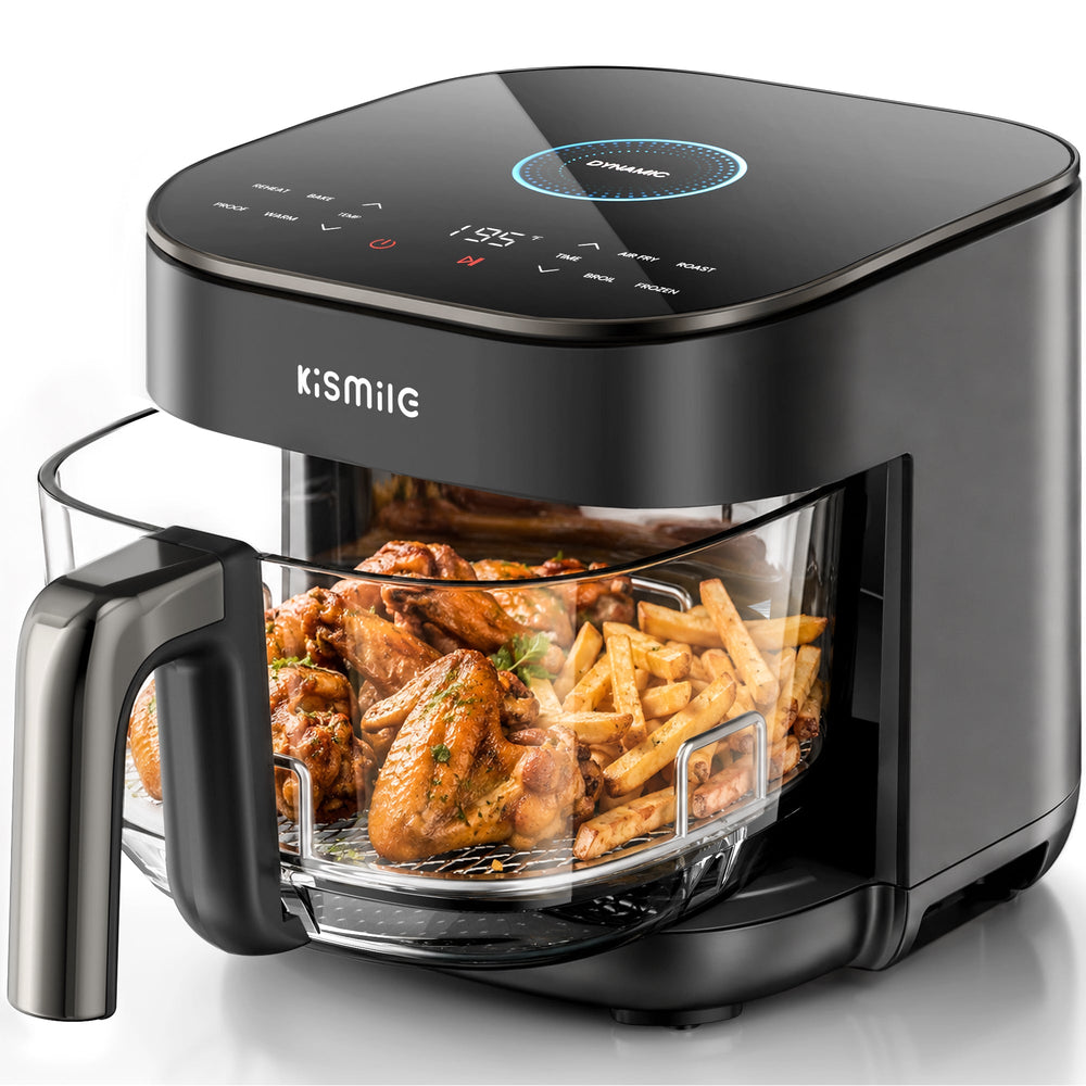 Kismile 8-in-1 AeroLucen 5 QT Glass Air Fryer with Clear Borosilicate Glass Basket AF9310 - Kismile