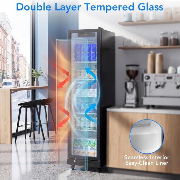 Kismile 8.3 Cu. Ft. Freestanding Wine & Beverage Refrigerator with Glass Door, LED Lighting & Adjustable Shelves - Kismile