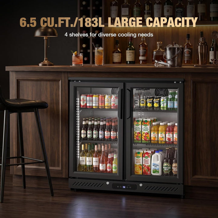 Kismile Built-In & Freestanding 6.5 Cu. Ft. Wine & Beverage Refrigerator with Double Glass Doors & LED Lighting - Kismile