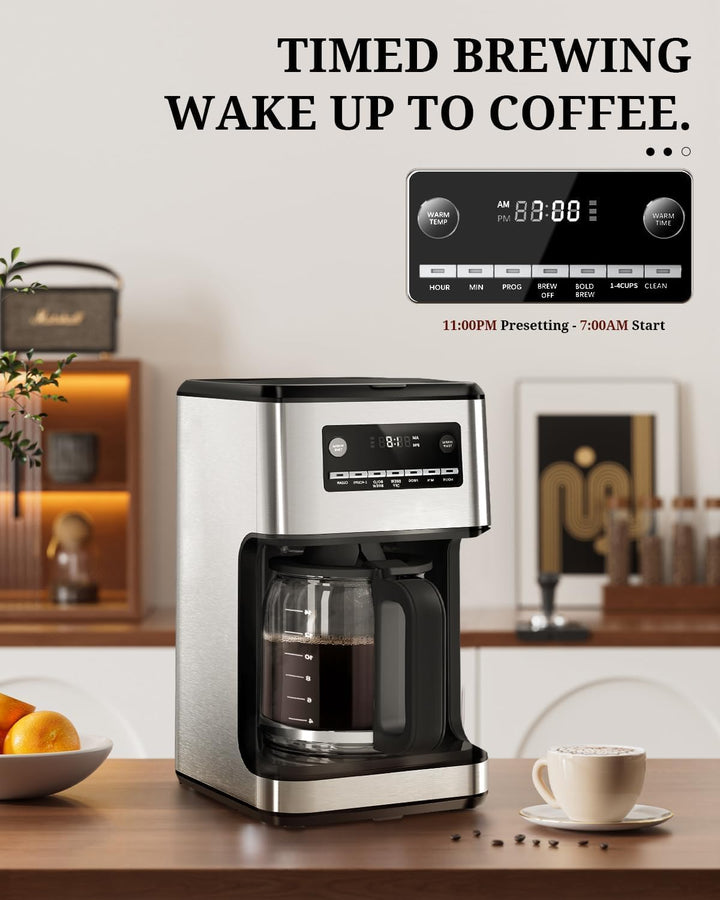 Kismile Coffee Maker, Programmable Drip Coffee Makers ,Timer, Self - cleaning,Stainless Steel - Kismile