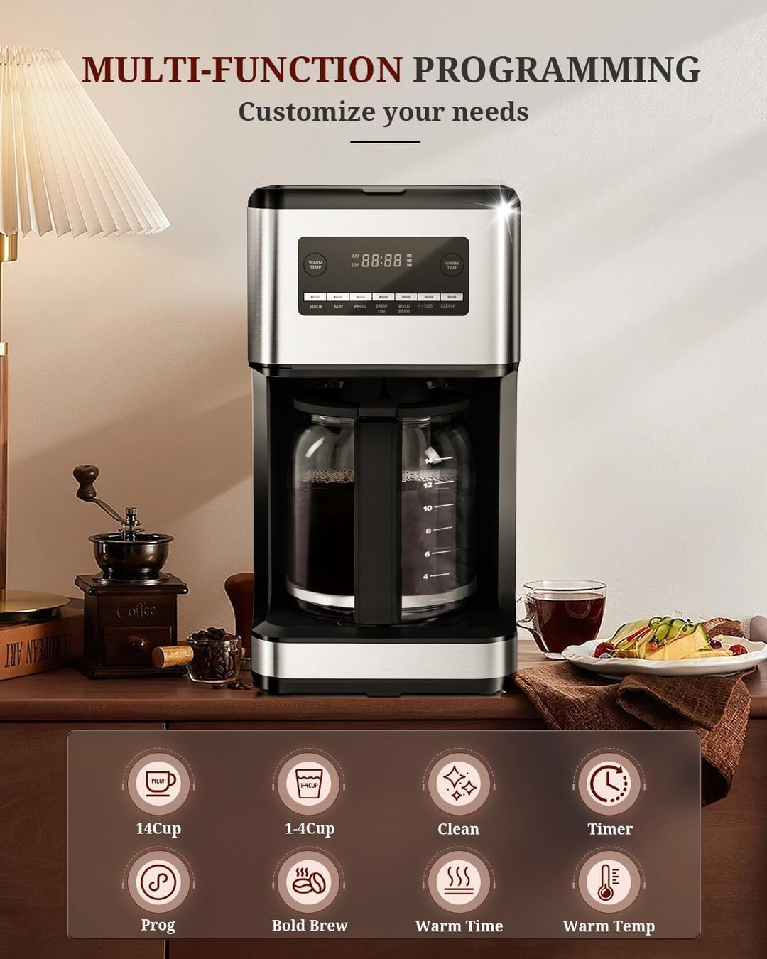 Kismile Coffee Maker, Programmable Drip Coffee Makers ,Timer, Self - cleaning,Stainless Steel - Kismile