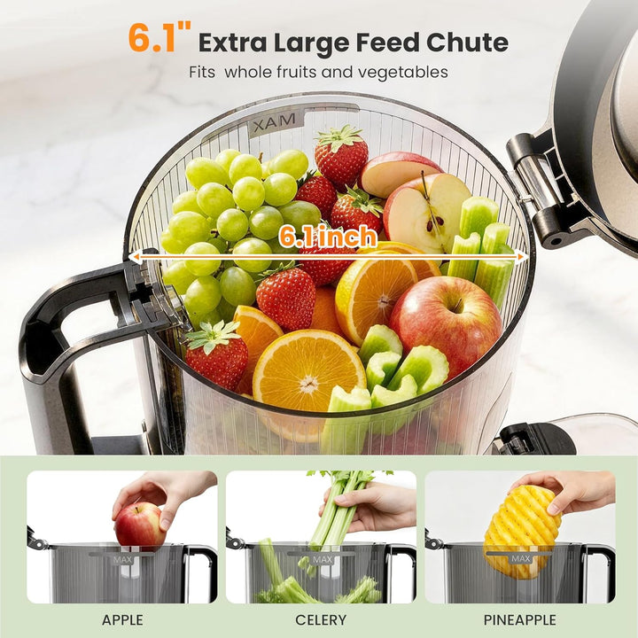 Kismile Cold Press Juicer with 6.1" Extra Large Feed Chute JU27922-STEEL - Kismile
