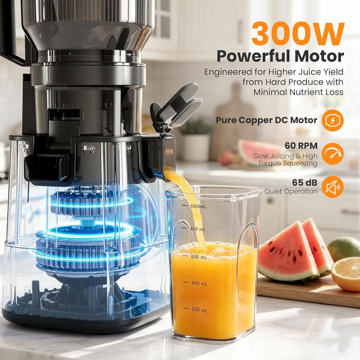 Kismile Cold Press Juicer with 6.1" Extra Large Feed Chute JU27922-STEEL - Kismile