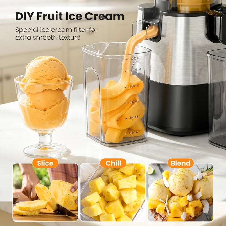 Kismile Cold Press Juicer with 6.1" Extra Large Feed Chute JU27922-STEEL - Kismile