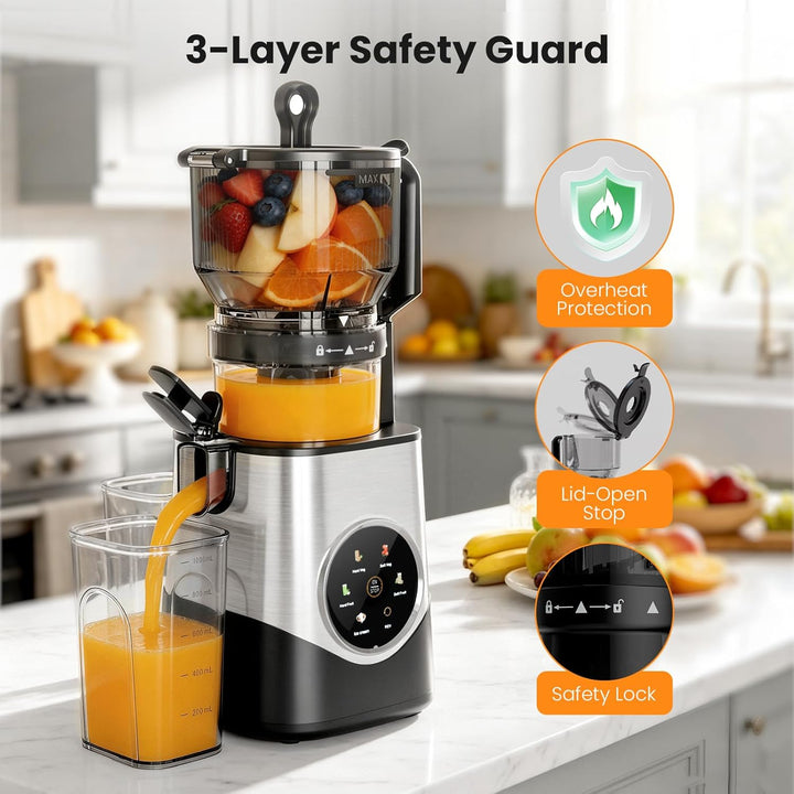 Kismile Cold Press Juicer with 6.1" Extra Large Feed Chute JU27922-STEEL - Kismile