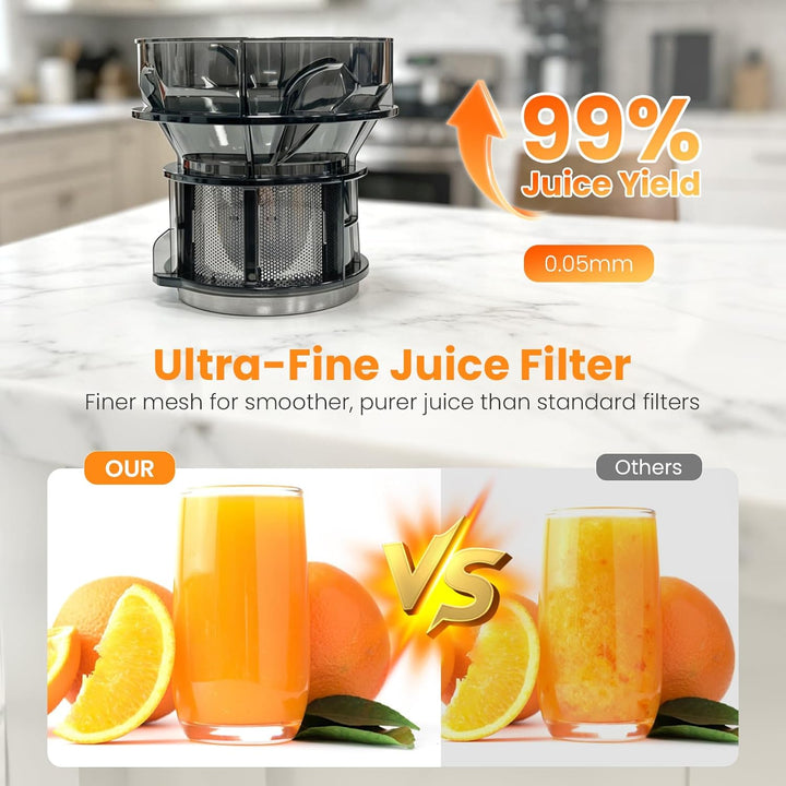 Kismile Cold Press Juicer with 6.1" Extra Large Feed Chute JU27922-STEEL - Kismile