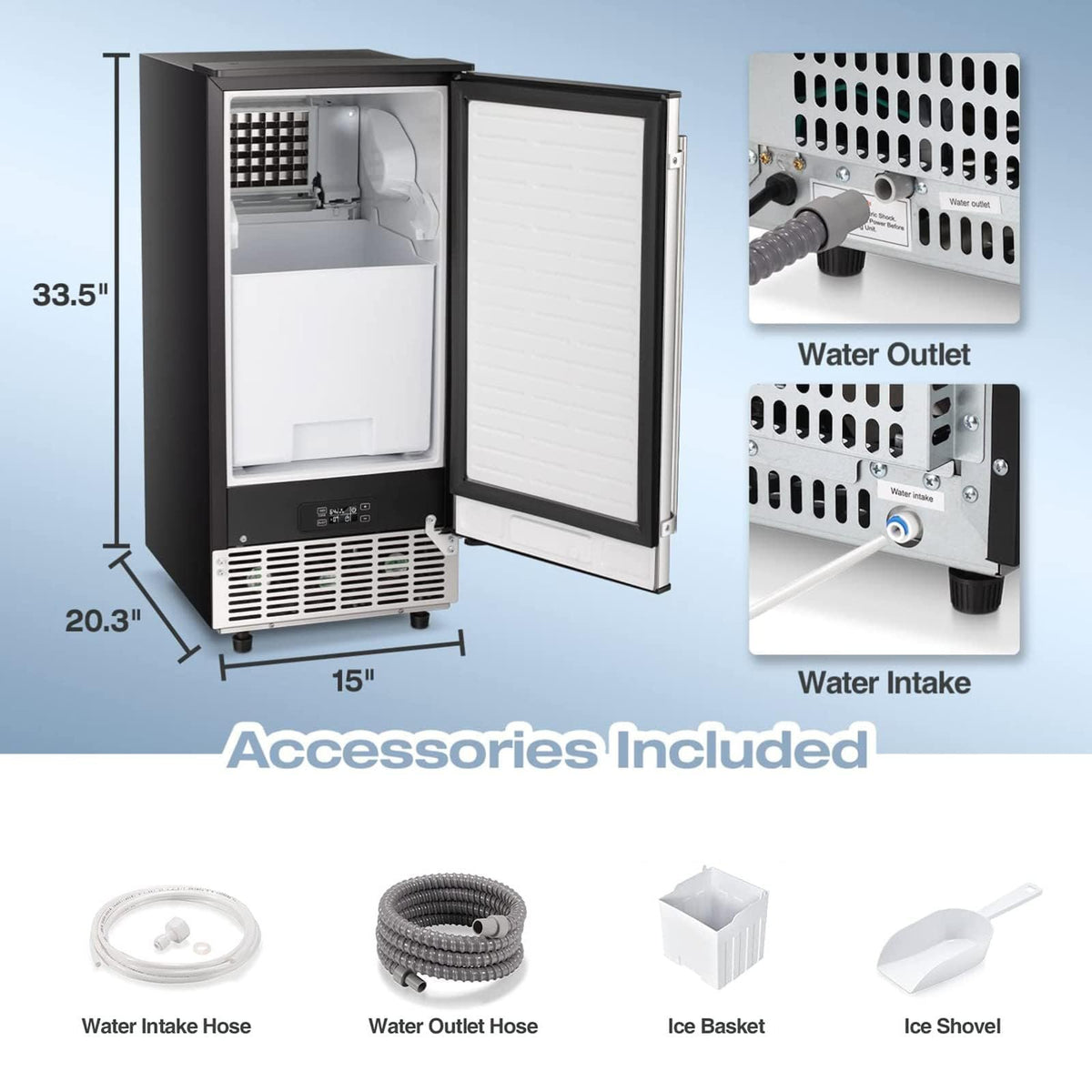 Kismile Commercial Built-in Ice Maker Machine,80Lbs/Day,Under Counter ...