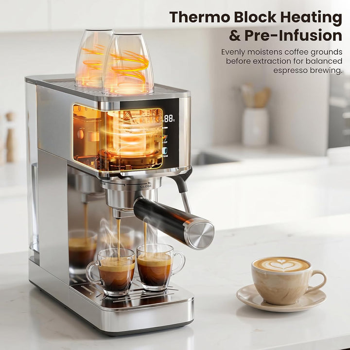 Kismile Espresso Coffee Maker Machine 20 Bar, with Milk Frother Steam Wand CM8032 - Kismile