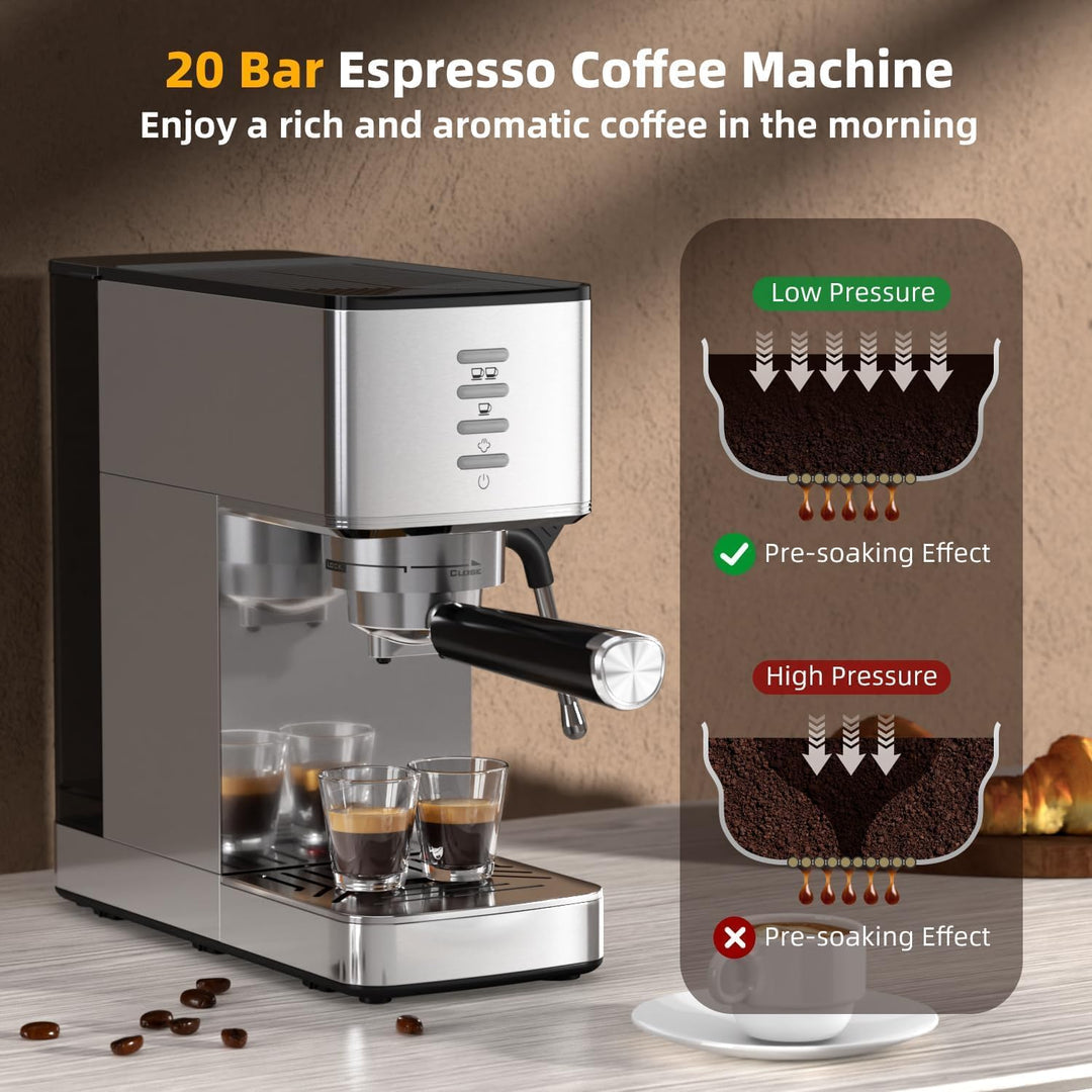 Kismile Espresso Machine 20 Bar, with Milk Frother Steam Wand CM8032 - Kismile