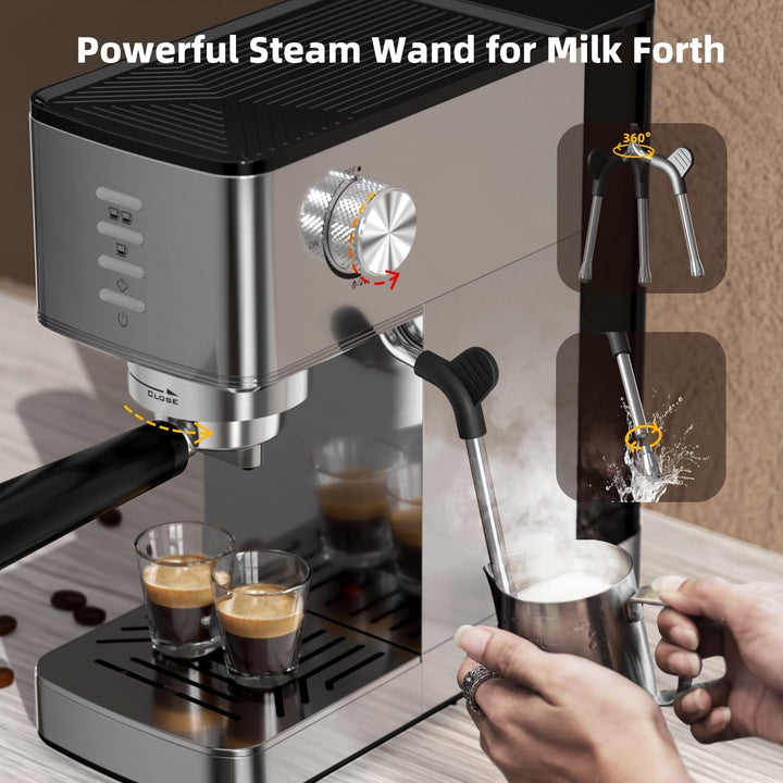 Kismile Espresso Machine 20 Bar, with Milk Frother Steam Wand CM8032 - Kismile