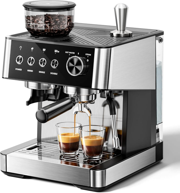 Kismile Espresso Machine, Semi - Automatic Coffee Maker with Bean Grinder and Milk Frother Steam Wand - Kismile