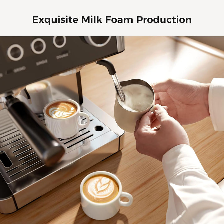 Kismile Espresso Machine, Semi - Automatic Coffee Maker with Bean Grinder and Milk Frother Steam Wand - Kismile