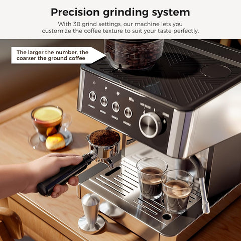 Kismile Espresso Machine, Semi - Automatic Coffee Maker with Bean Grinder and Milk Frother Steam Wand - Kismile