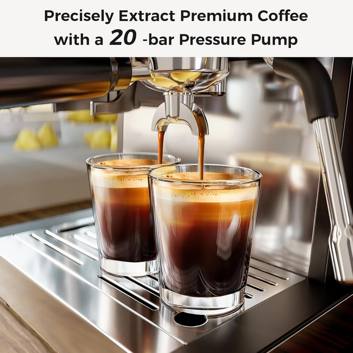 Kismile Espresso Machine, Semi - Automatic Coffee Maker with Bean Grinder and Milk Frother Steam Wand - Kismile