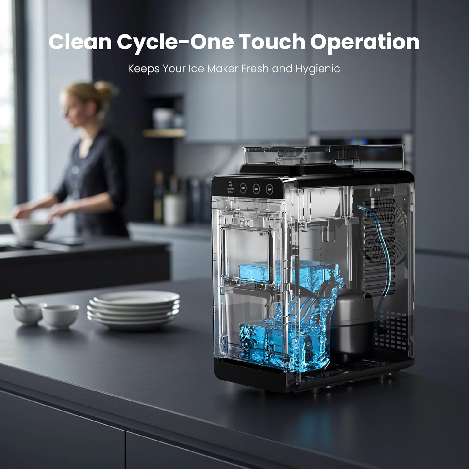【美品】 kissmark JIBIN-L 146 FLOW gem M Kismile Countertop Ice Maker – Crescent Ice, 26 lbs/Day, Built-In