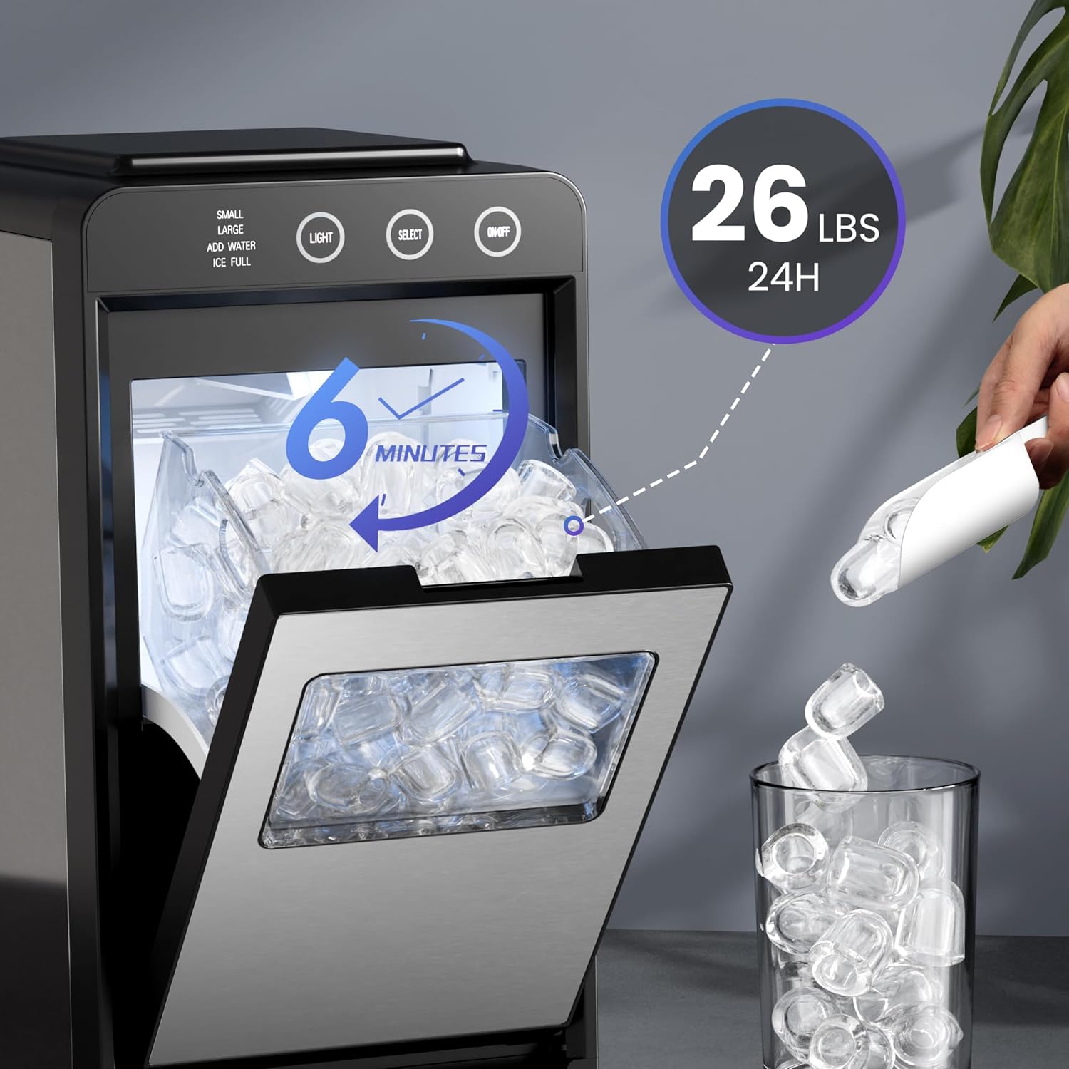 【美品】 kissmark JIBIN-L 146 FLOW gem M Kismile Countertop Ice Maker – Crescent Ice, 26 lbs/Day, Built-In