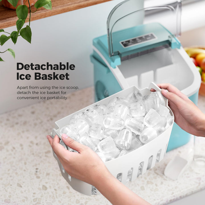 Kismile Ice Makers Countertop with Handle,26.5Lbs/24H,9 Cubes in 6 Mins,2 Sizes of Bullet Ice,Portable Ice Maker Machine with Self-Cleaning,Perfect for Home Kitchen(Green) - Kismile