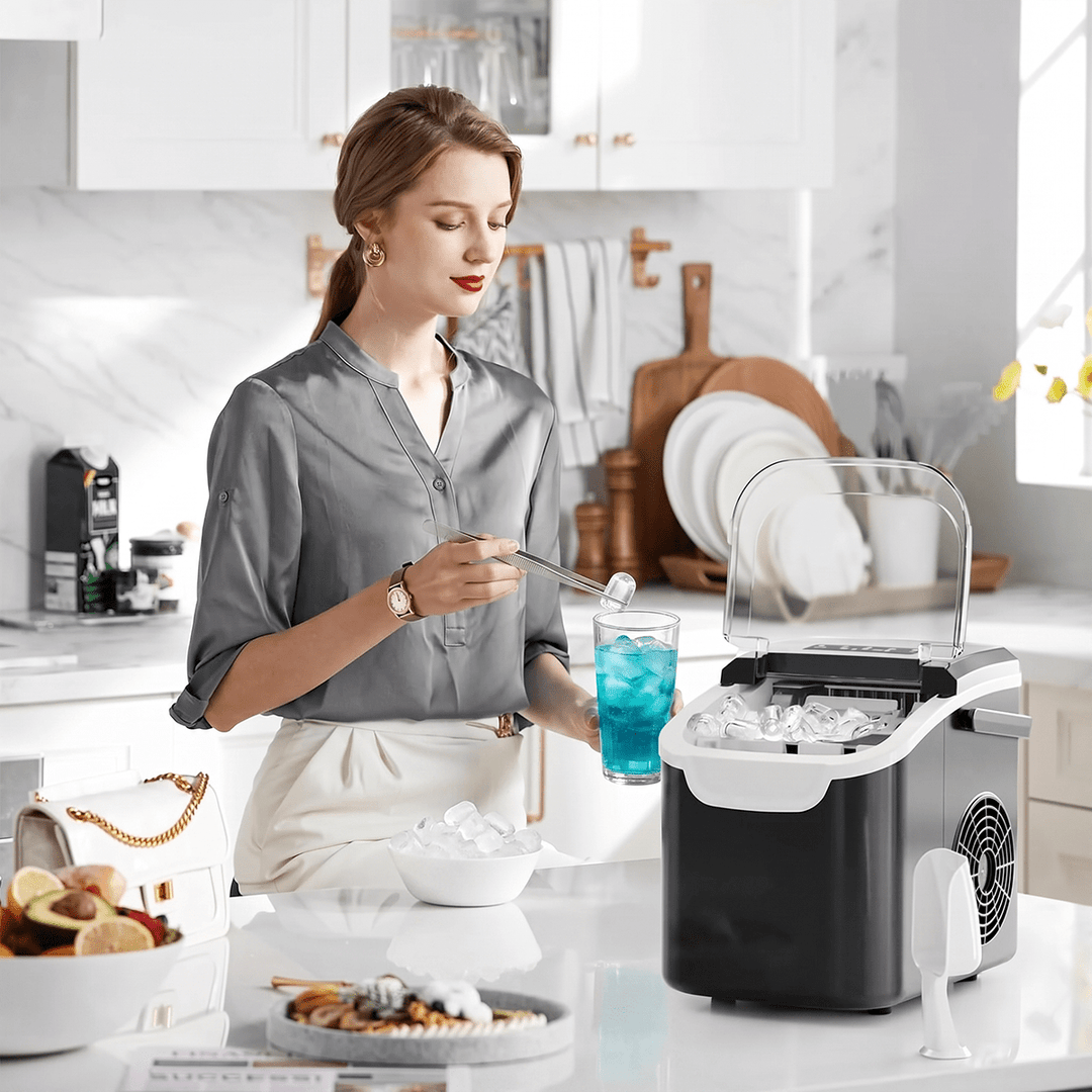 Kismile Ice Makers Countertop with Handle,8 Cubes in 6 Mins,Portable Ice Machine with Self-Cleaning for Home 58012RIM0 - Kismile