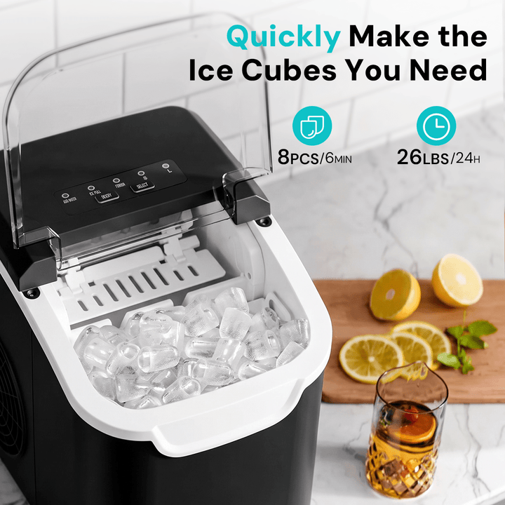 Kismile Ice Makers Countertop with Handle,8 Cubes in 6 Mins,Portable Ice Machine with Self-Cleaning for Home 58012RIM0 - Kismile