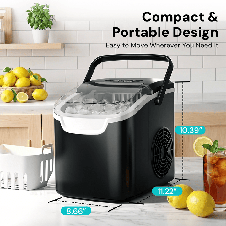 Kismile Ice Makers Countertop with Handle,8 Cubes in 6 Mins,Portable Ice Machine with Self-Cleaning for Home 58012RIM0 - Kismile