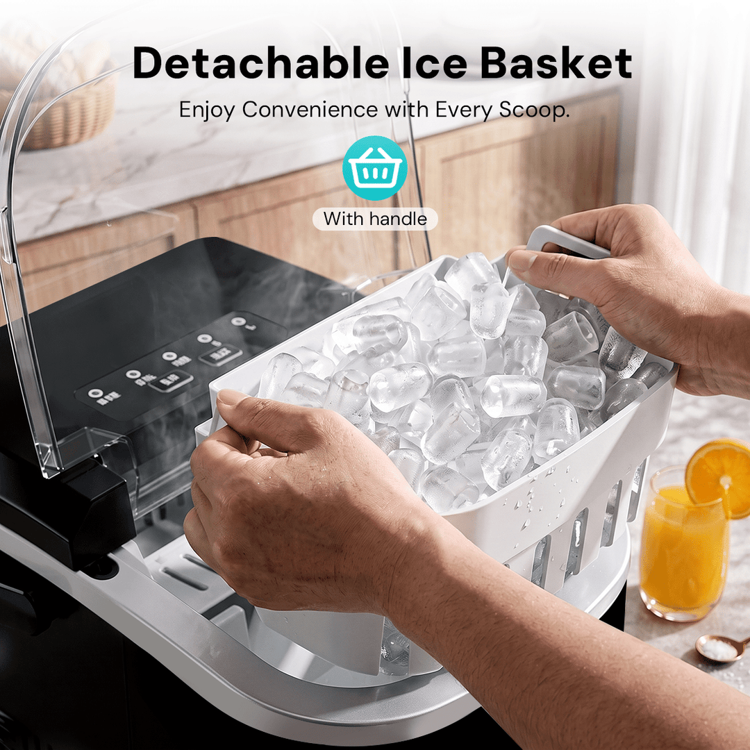 Kismile Ice Makers Countertop with Handle,8 Cubes in 6 Mins,Portable Ice Machine with Self-Cleaning for Home 58012RIM0 - Kismile