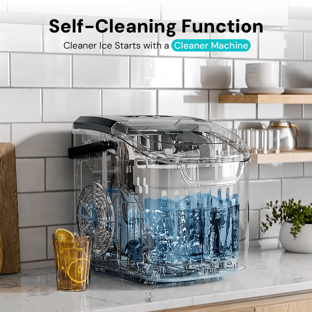 Kismile Ice Makers Countertop with Handle,8 Cubes in 6 Mins,Portable Ice Machine with Self-Cleaning for Home 58012RIM0 - Kismile