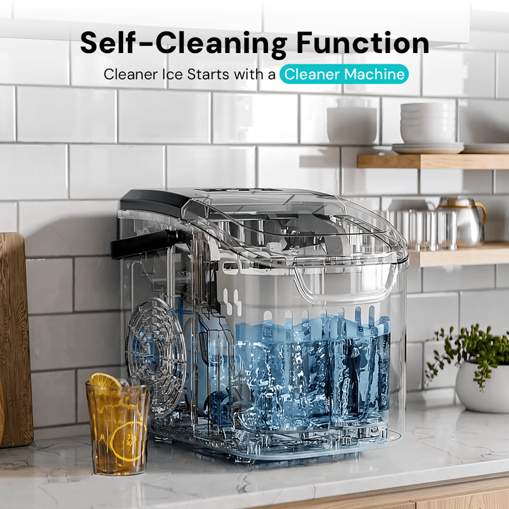 Kismile Ice Makers Countertop with Handle,8 Cubes in 6 Mins,Portable Ice Machine with Self-Cleaning for Home 58012RIM0 - Kismile