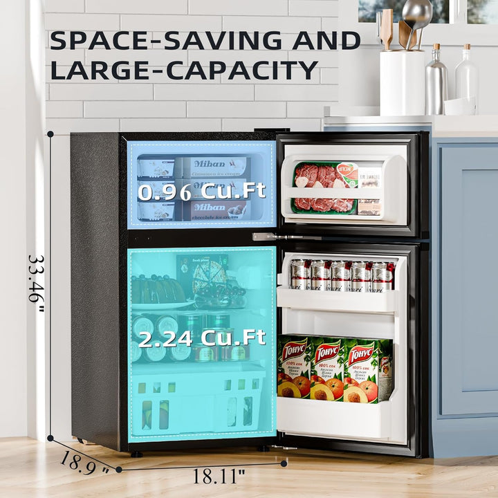 Kismile Mini Fridge 3.1Cu.Ft Compact Refrigerator 2 - Doors Freezer - Kismile