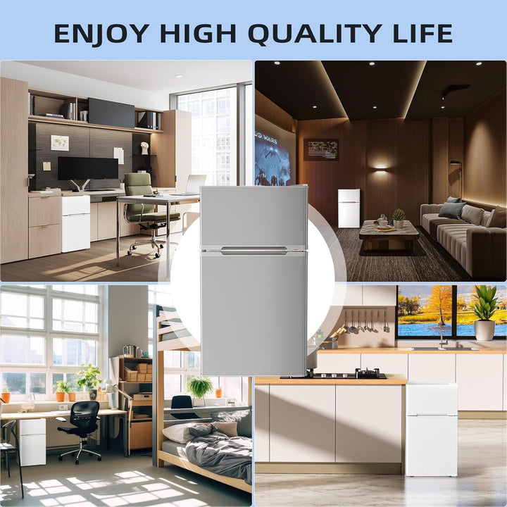 Kismile Mini Fridge 3.1Cu.Ft Compact Refrigerator 2 - Doors Freezer - Kismile