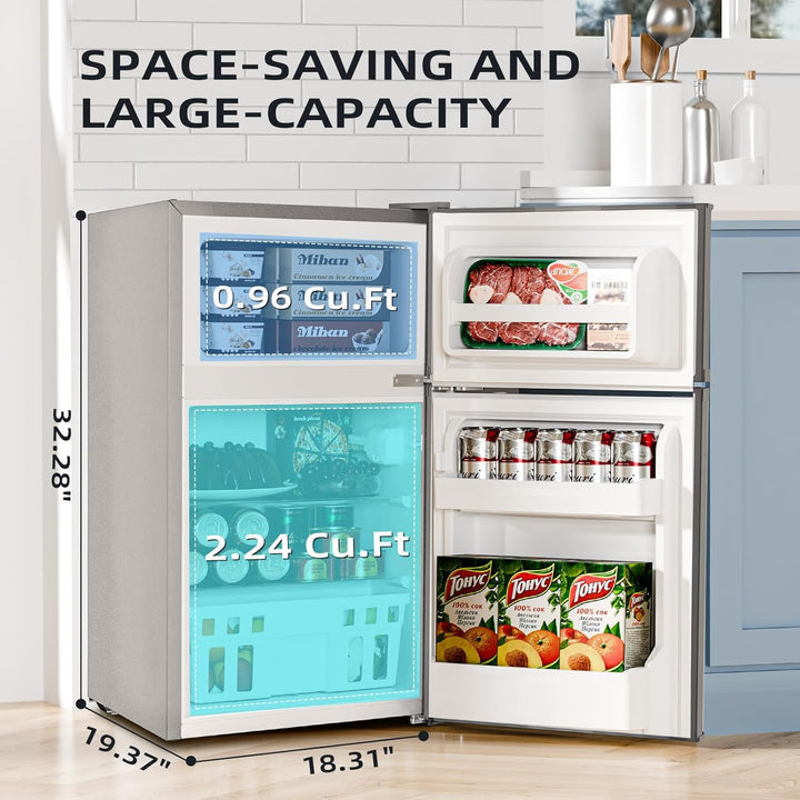 Kismile Mini Fridge 3.1Cu.Ft Compact Refrigerator 2 - Doors Freezer - Kismile