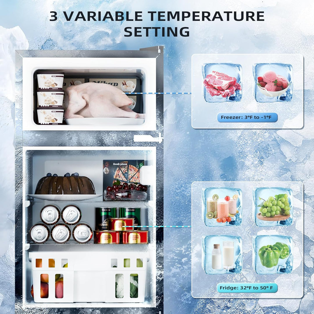 Kismile Mini Fridge 3.1Cu.Ft Compact Refrigerator 2 - Doors Freezer - Kismile