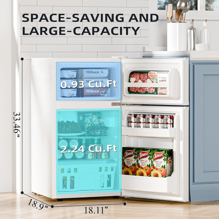 Kismile Mini Fridge 3.1Cu.Ft Compact Refrigerator 2 - Doors Freezer - Kismile